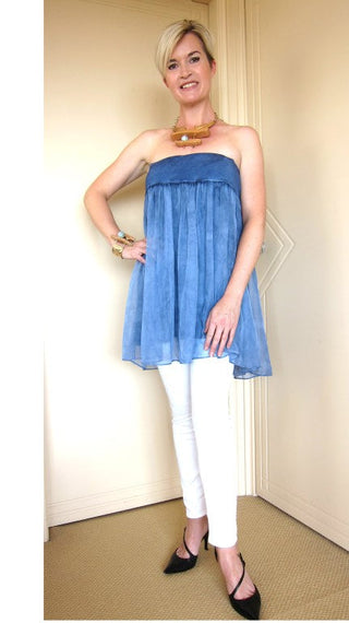 Buy denim-blue Strapless Layered Top or Layered Skirt