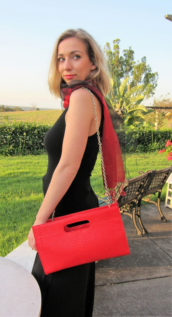 genuine leather, handbag, shoulder bag, fashion, ladies fashion accessories, women accessories, Red reptile print leather bag, evening bag, ladies shoulder bag, hand bag, fashion leather bag, leather bags, stylish bags, fashion bags, elegant leather handbags, conti moda bag