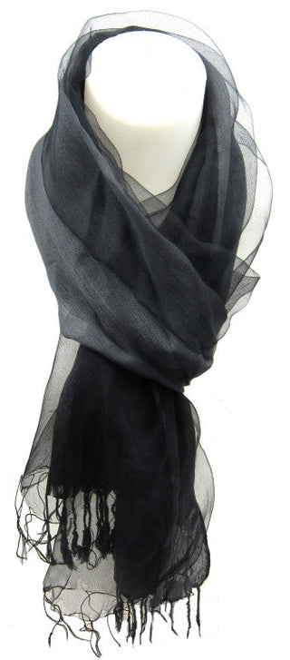 fashionable scarf, ladies scarf, ladies accessories, stylish, sheer scarf slate, Elegant Silk and Organza Style Oblong Scarf Accessory, silk and polyester, black fashion scarf