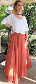 Sienna Ladies Italian Cotton Flexible Size Flowing Maxi Skirt, Comfortable and Stylish, One size, Made in Italy. Maxi skirt for women