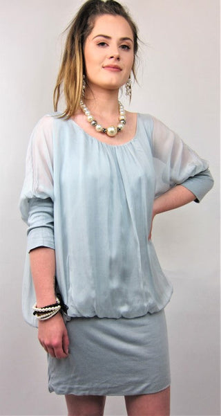 Buy oyster Conti Moda Italian Silk Versatile Sleeved Top