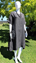 L240-Conti Moda Italian Linen Dress With Polkadot Pockets