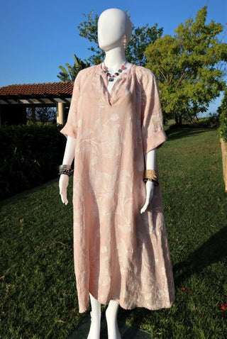 Italian Linen Floral Pattern Dress for women, Blush Italian linen dress, linen dress, floral pattern dress, made in Italy, Summer, Flowing dress