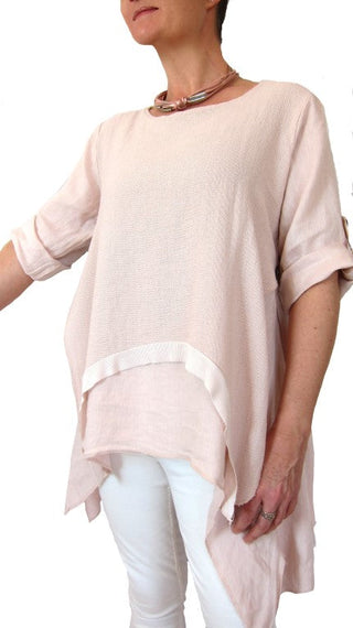 Buy blush L350-Conti Moda Italian Linen Designer Overlay Top