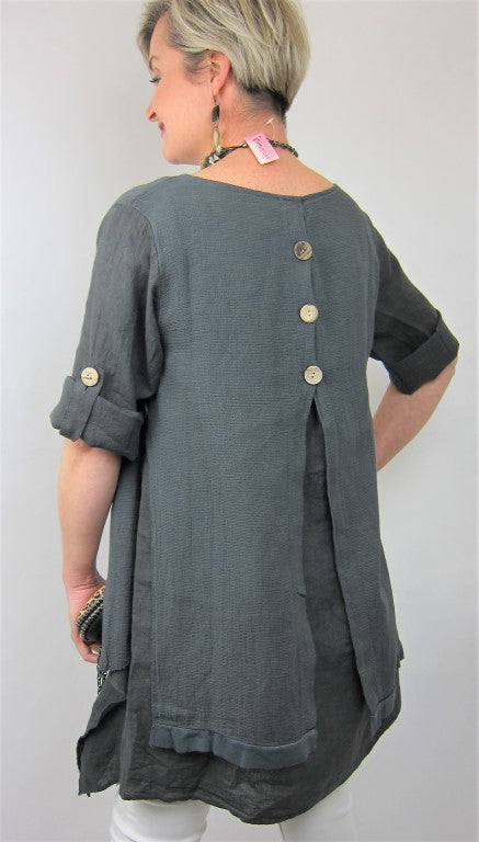 L350-Conti Moda Italian Linen Designer Overlay Top