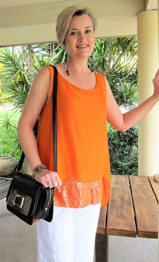 Buy orange L537-Conti Moda Sleeveless Italian Silk Top