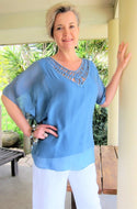 L581-Conti Moda Italian Silk V Neck Top