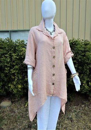 Buy blush L591-Conti Moda Italian Linen Shirt/Jacket With Collar