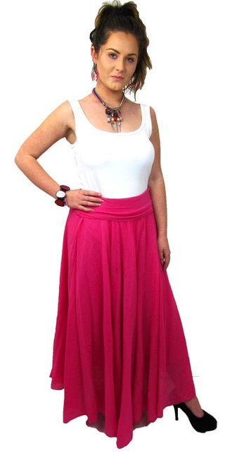 Buy fuschia Conti Moda Italian Cotton Long Flowing Maxi Skirt