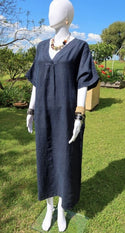 L781-Italian Linen V Neck Dress with Pockets