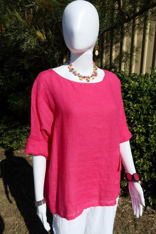 Buy fuschia L923- Conti Moda Casual Italian Linen Top